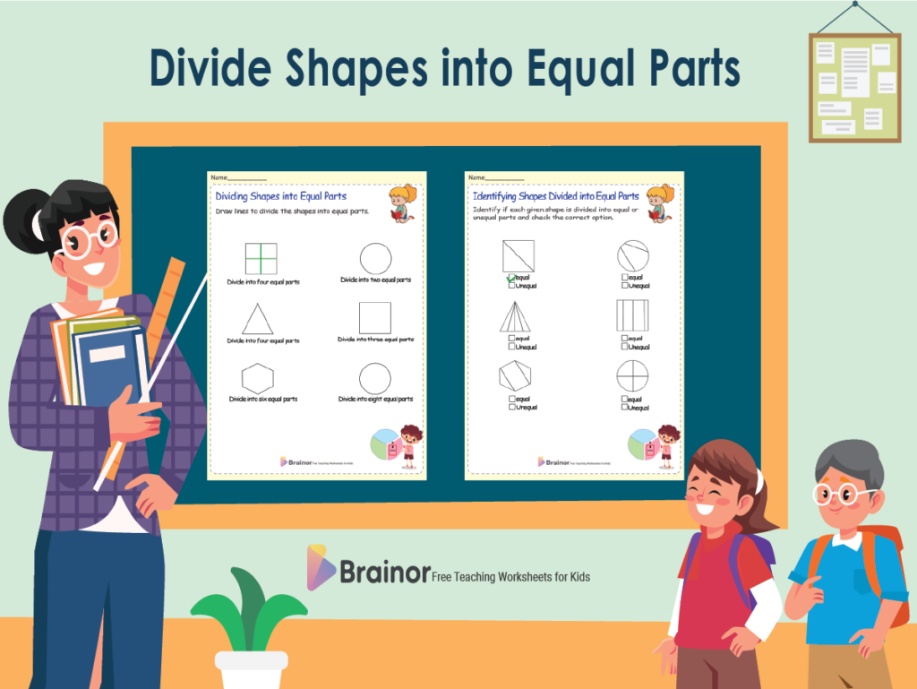 Divide Shapes into Equal Parts Worksheets 15 Free Pages