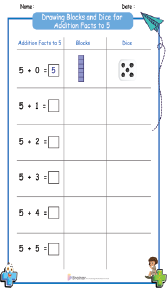 Drawing Blocks and Dice for Addition Facts to 5 Worksheets 