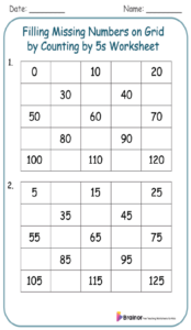 Filling Missing Numbers on Grid by Counting by 5s Worksheet