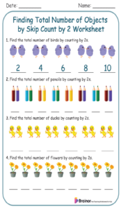 Finding Total Number of Objects by Skip Count by 2 Worksheet 