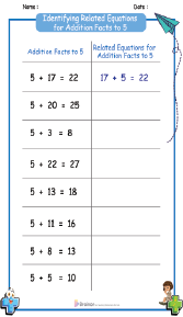 Identifying Related Equations for Addition Facts to 5 Worksheets