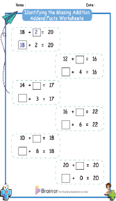 Identifying the Missing Addition Addend Facts Worksheets