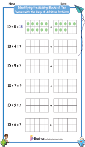 Identifying the Missing Blocks of Ten Frames with the Help of Addition Problems Worksheets