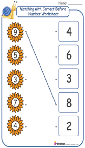 Matching with Correct Before Number Worksheet