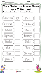 Trace Numbers and Number Names up to 20 Worksheet