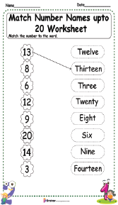 Match Number Names up to 20 Worksheet