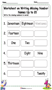 Worksheet on Writing Missing Number Names Up to 20
