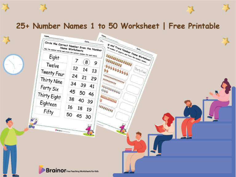 25+ Number Names 1 to 50 Worksheet | Free Printable