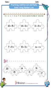 Practicing Addition Cut and Paste Game Using Number Line Worksheets