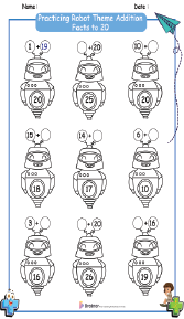 Practicing Robot Theme Addition Facts to 20 Worksheets 
