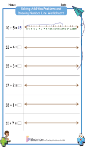 Solving Addition Problems and Drawing Number Line Worksheets