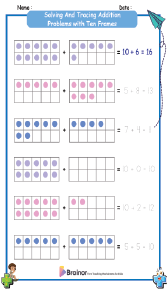 Solving And Tracing Addition Problems with Ten Frames Worksheets