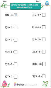 Solving Horizontal and Vertical Addition and Subtraction Facts Worksheets