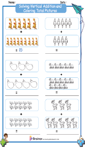 Solving Vertical Addition and Coloring Total Pictures Worksheets 