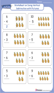 Worksheet on Doing Vertical Subtraction with Pictures