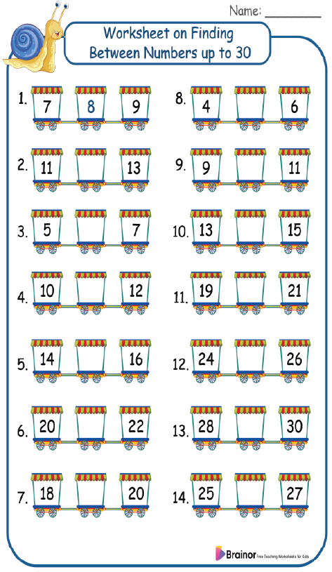 24 Between Numbers Worksheet | Free Printable