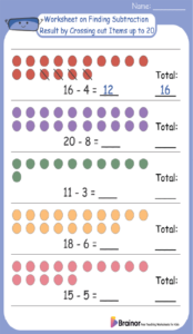 Worksheet on Finding Subtraction Result by Crossing out Items