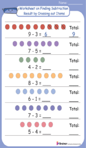 Worksheet on Finding Subtraction Result by Crossing out Items