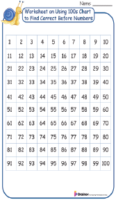 Worksheet on Using 100s Chart to Find Correct Before Numbers 
