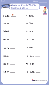 Worksheet on Subtracting Whole Tens from Numbers upto 100