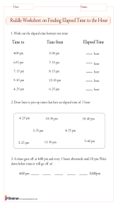 elapsed time to the hour worksheets