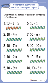 Worksheet on Subtraction from 10 by Crossing out Objects