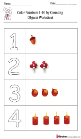 Color Numbers 1-10 by Counting Objects Worksheet