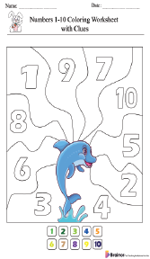 Numbers 1-10 Coloring Worksheet with Clues
