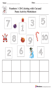 Number Coloring Pages 1-20 pdf with Cut and Paste Activity