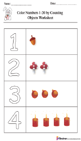 Color Numbers 1-20 by Counting Objects Worksheet