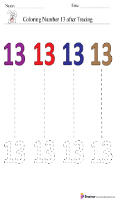 Color Number 13 after Tracing Worksheet