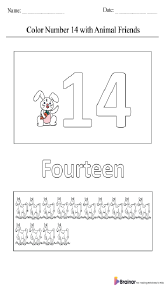 Coloring Number 14 with Animal Friend Worksheet