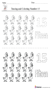 Tracing and coloring number 15 Worksheet