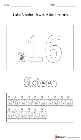 Coloring Number 16 with Animal Friend Worksheet
