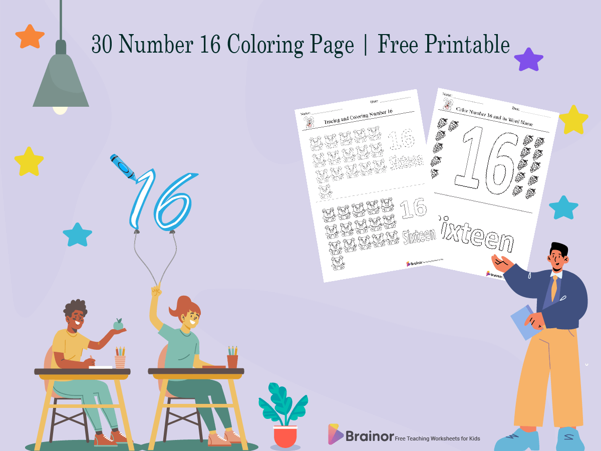 number 16 coloring pages - overview