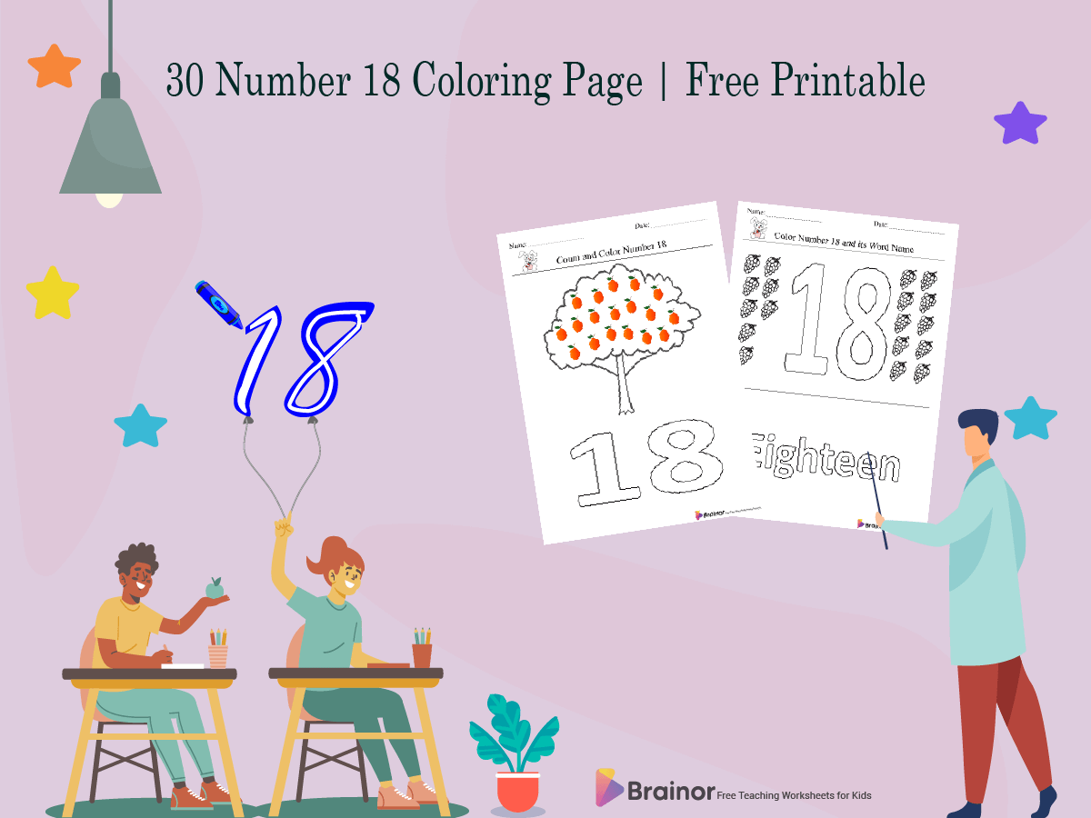 number 18 coloring pages - overview