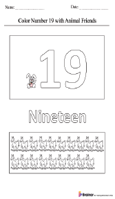 Coloring Number 19 with Animal Friend Worksheet