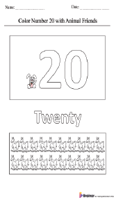 Coloring Number 20 with Animal Friend Worksheet