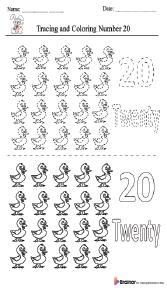 Tracing and Coloring Number 20 Worksheet