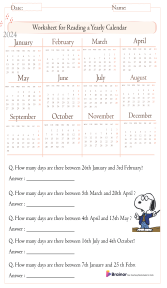 Worksheet on Reading Yearly Calendar