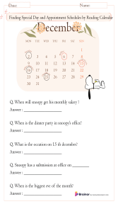 Worksheet on Finding Special Day by Reading Calendar