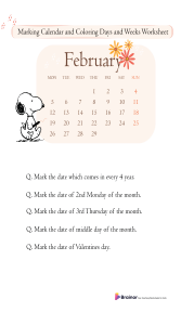 Calendar Marking and Coloring Worksheet