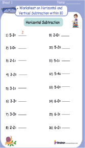 Subtraction within 10 worksheets Method 1