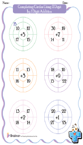 Completing Circles Using 2 Digit by 1 Digit Addition Worksheets 