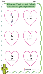 Determining 2 Digit by 1 Digit Vertical Addition with Regrouping Worksheets