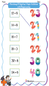 Matching 2 Digit by 1 Digit Addition with Regrouping Worksheets
