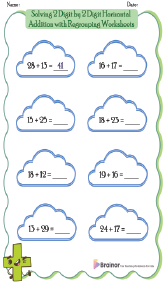 Solving 2 Digit by 2 Digit Horizontal Addition with Regrouping Worksheets