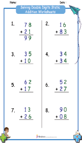 Solving Double Digits Static Addition Worksheets 