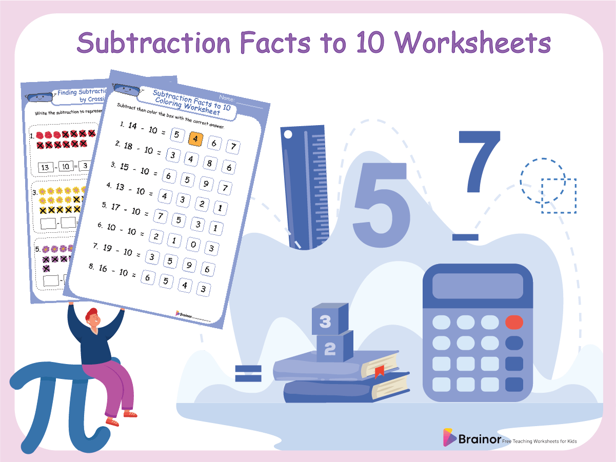 Subtraction Facts to 10 Worksheets Overview