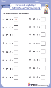 1-digit subtraction without regrouping box image 1
